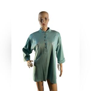 GRAFF Women’s Vintage Size M Turquoise Polyester Blouse Shirt 70s